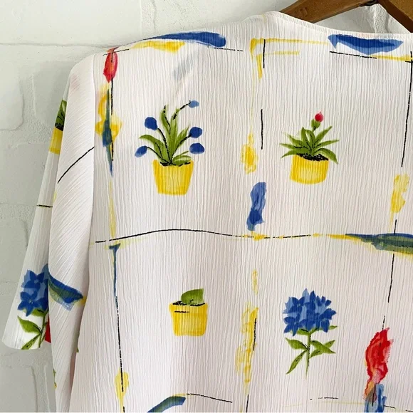 Vintage 90s Novelty Floral Grid Blouse Art Teacher Aesthetic Sz 10P - Picture 10 of 12